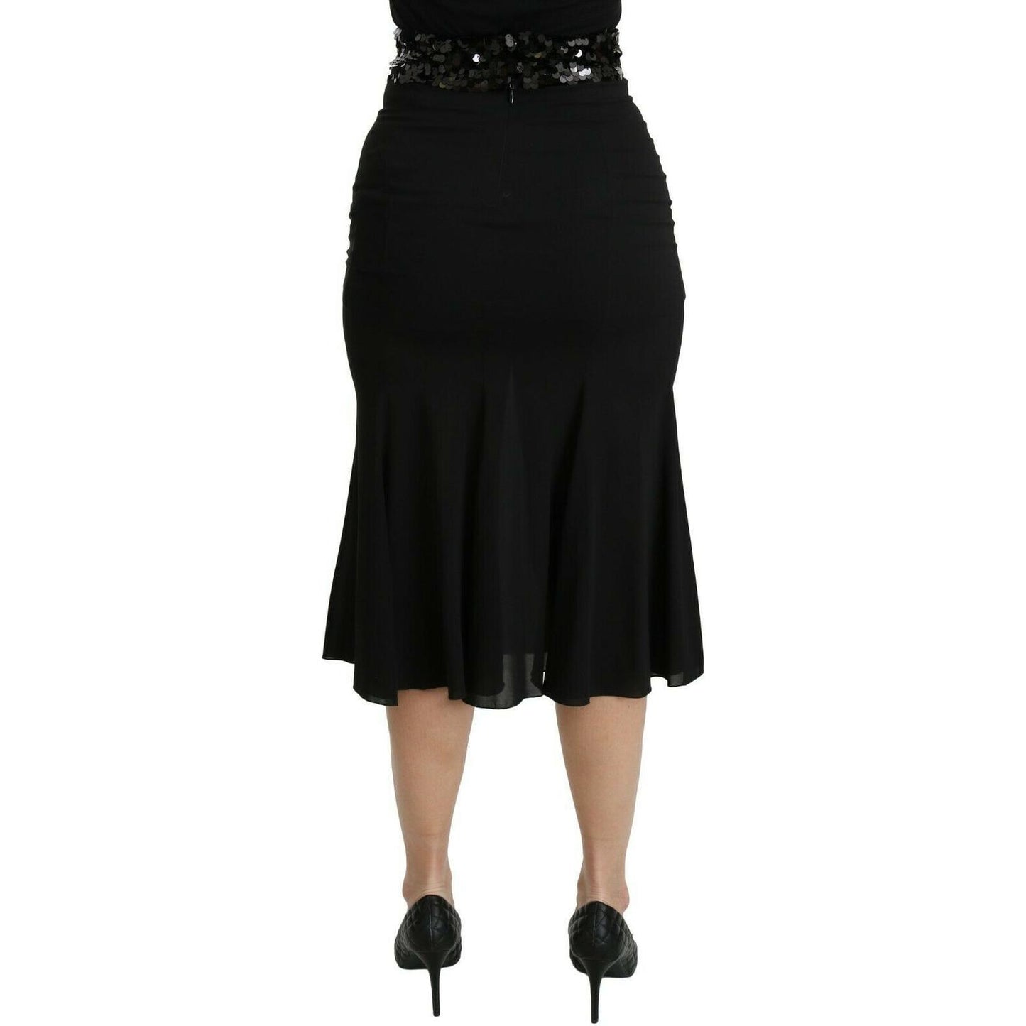 Chic High Waist Black Silk Blend Skirt