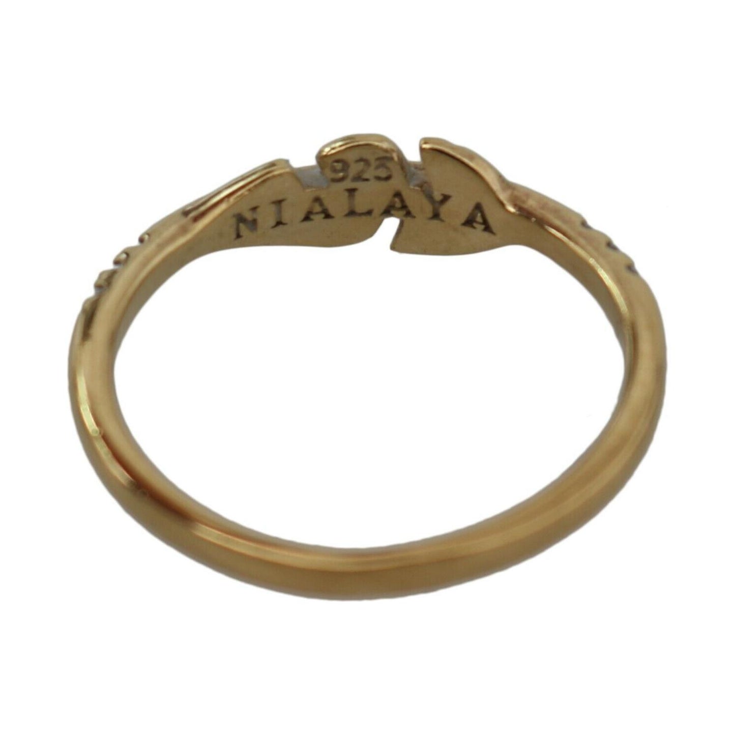 Nialaya Gold Feather Clear CZ 925 Silver Women Ring