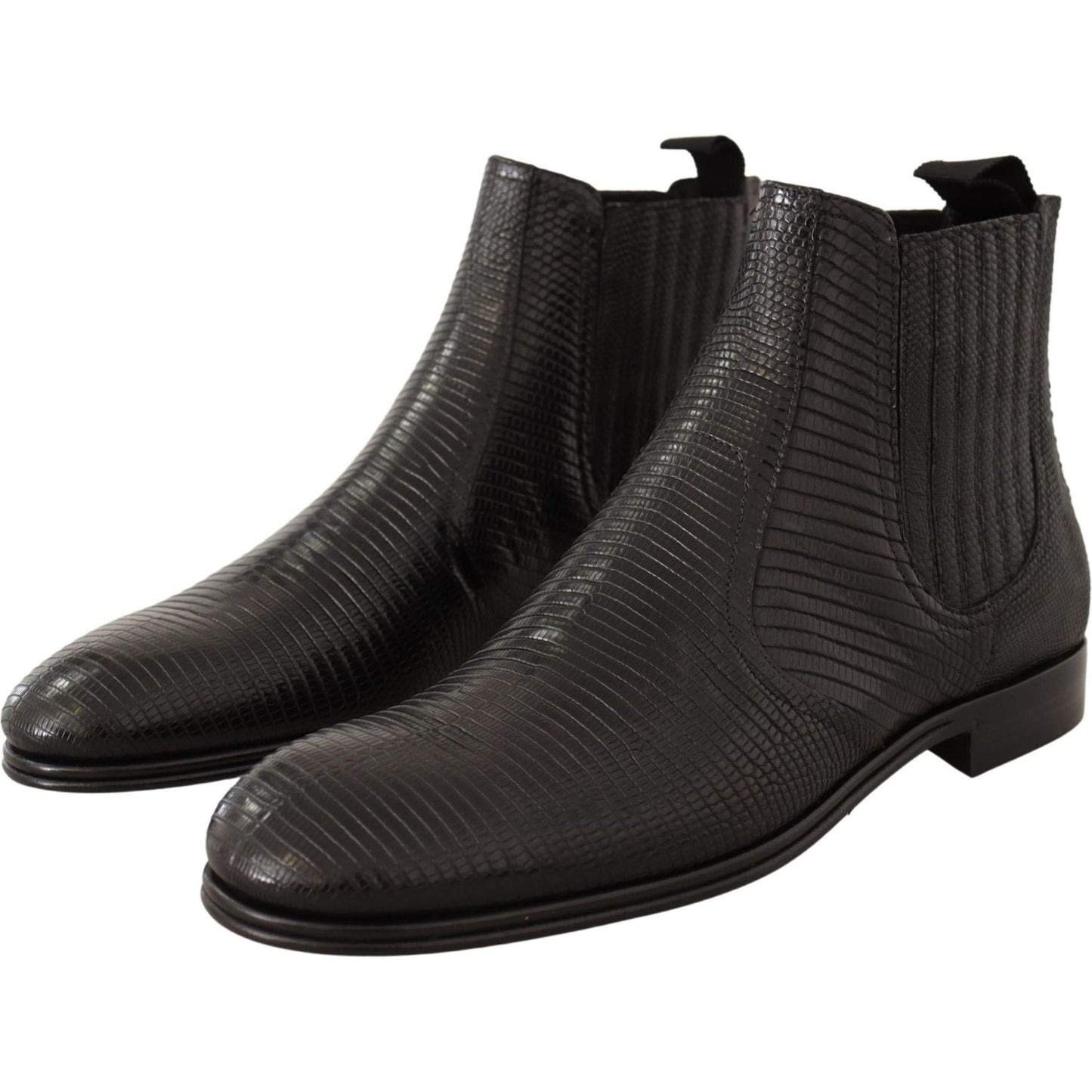 Elegant Black Leather Lizard Skin Derby Boots