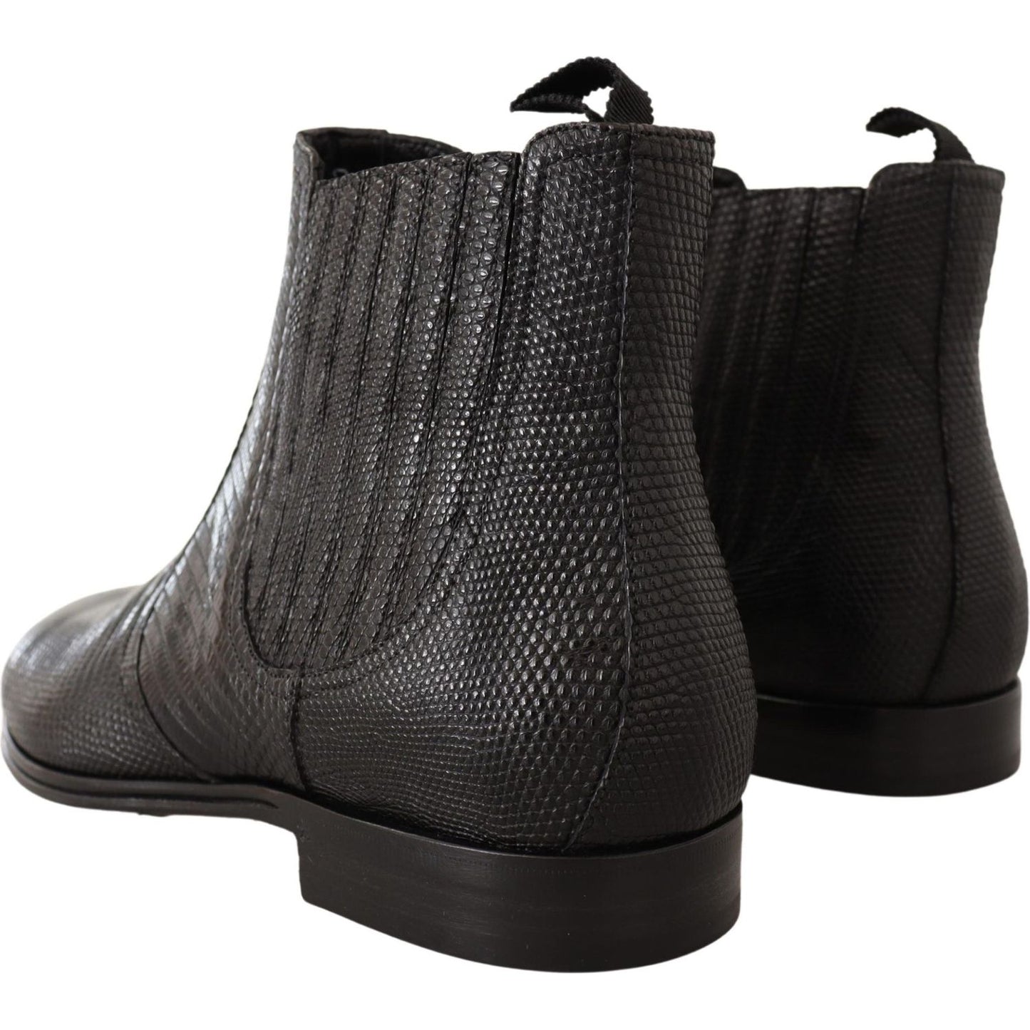 Elegant Black Leather Lizard Skin Derby Boots