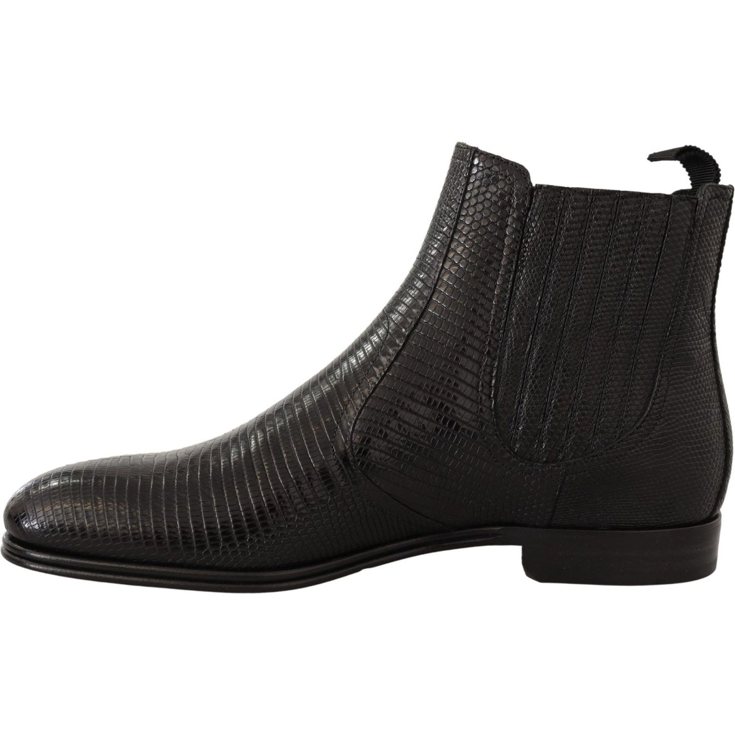 Elegant Black Leather Lizard Skin Derby Boots