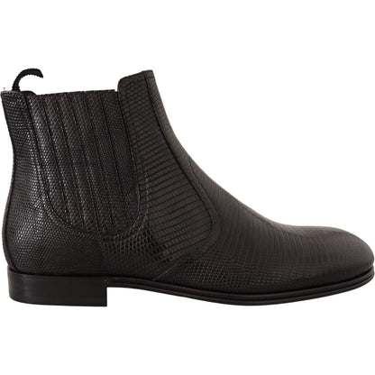 Dolce & Gabbana Black Leather Lizard Skin Ankle Boots MAN BOOTS