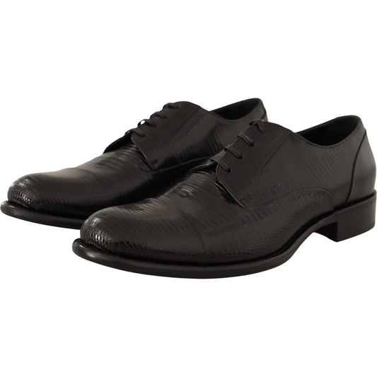 Elegant Black Lizard Skin Derby Shoes