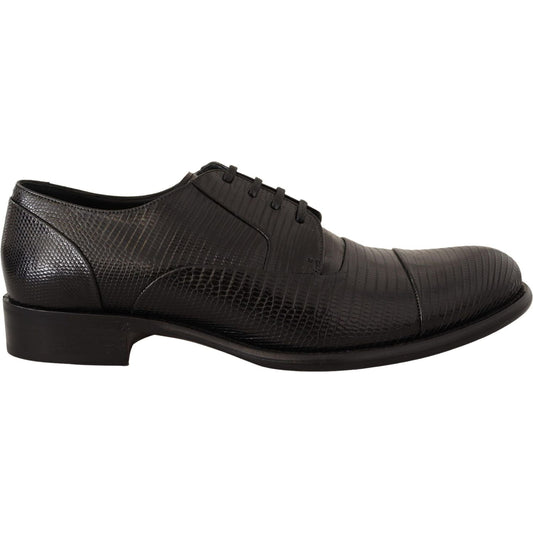 Elegant Black Lizard Skin Derby Shoes