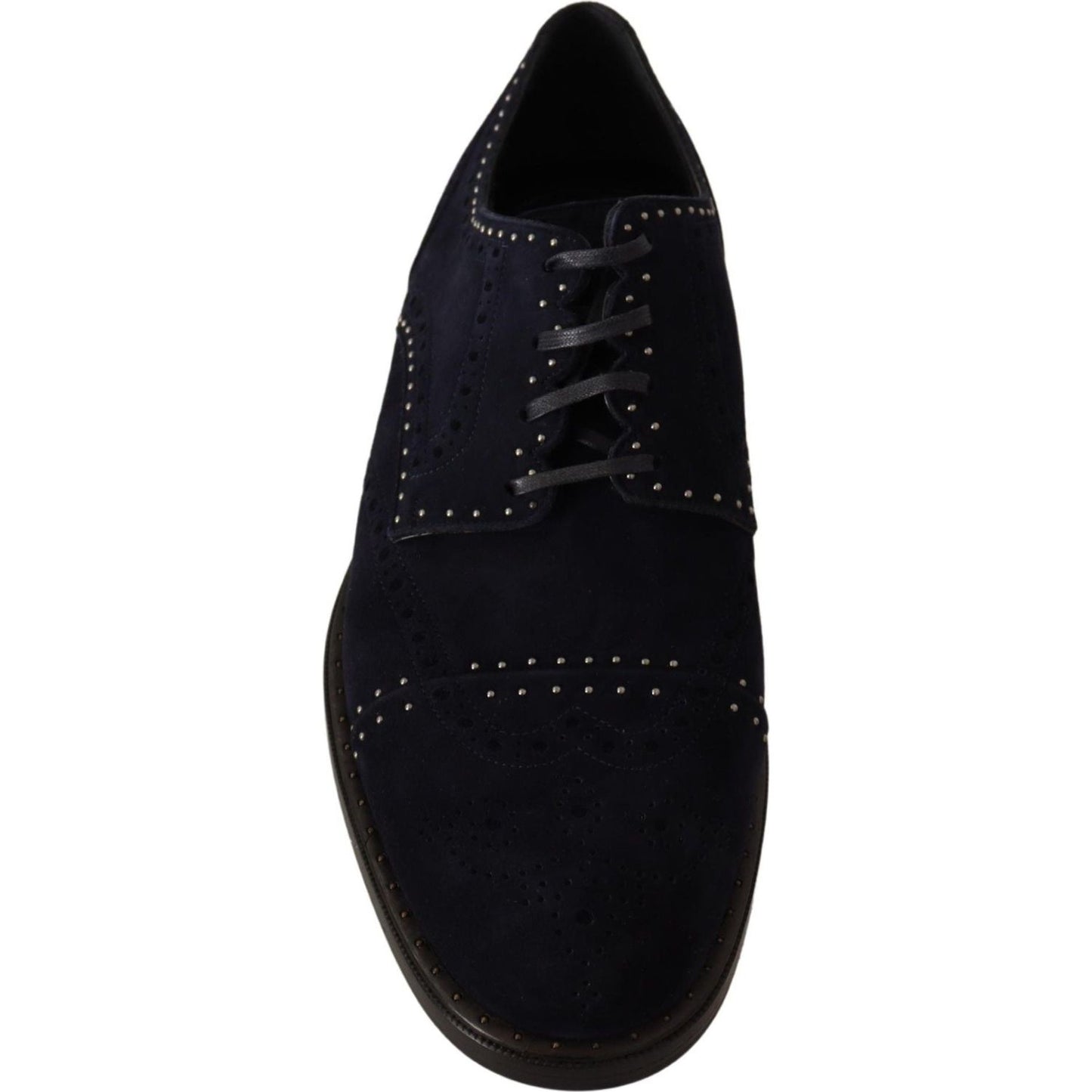 Dolce & Gabbana Blue Suede Leather Derby Studded Shoes Dress Shoes