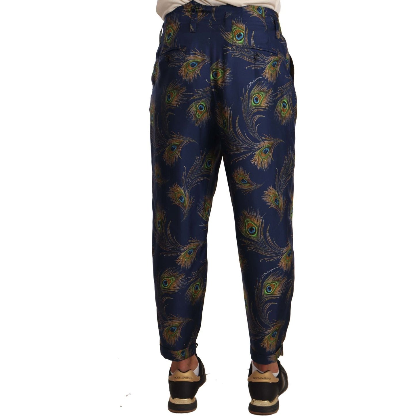 Exquisite Peacock Print Silk Trousers