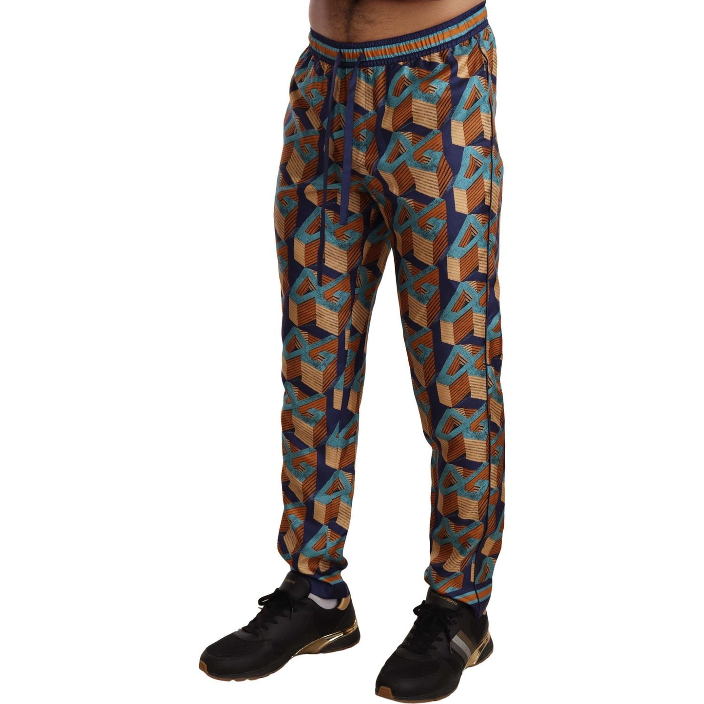 Elegant Silk Jogger Pants with Vibrant Print