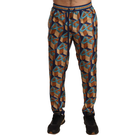 Elegant Silk Jogger Pants with Vibrant Print