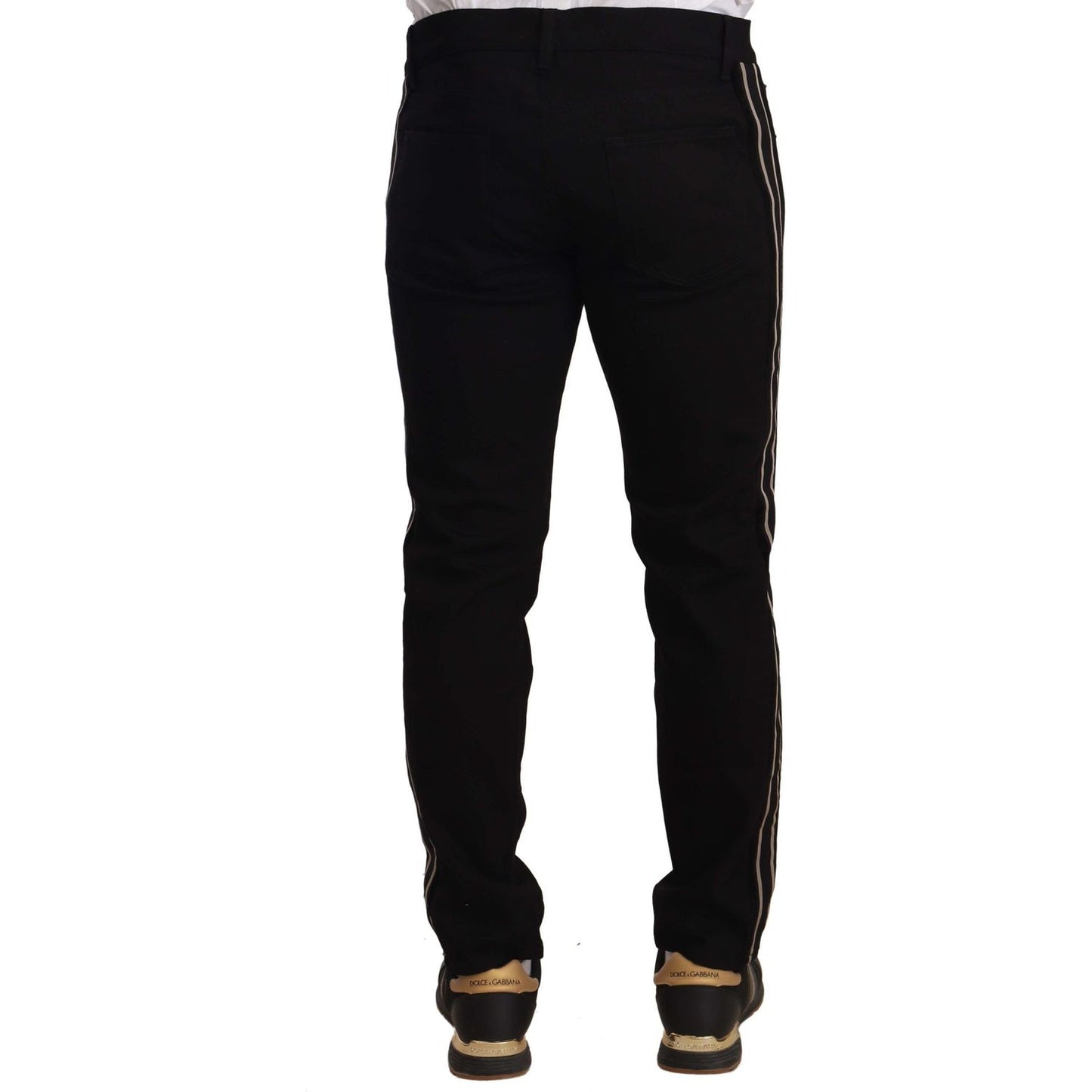 Heraldic Embroidered Slim Fit Black Jeans