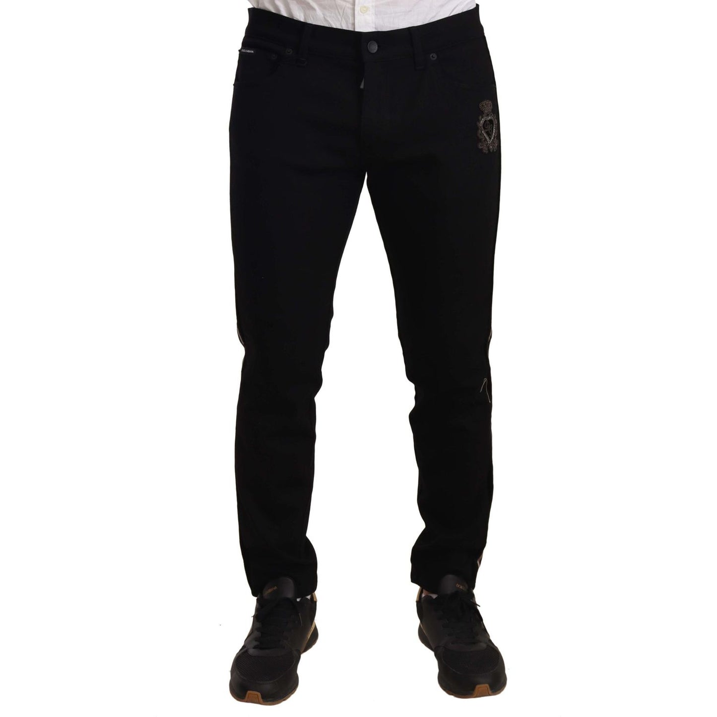 Dolce & Gabbana Black Skinny Fit Denim Side Band Jeans Pant Jeans & Pants