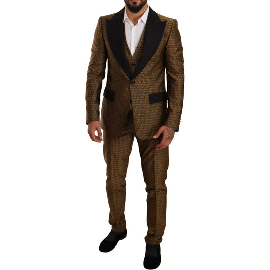 Elegant Yellow Patterned Three-Piece Suit