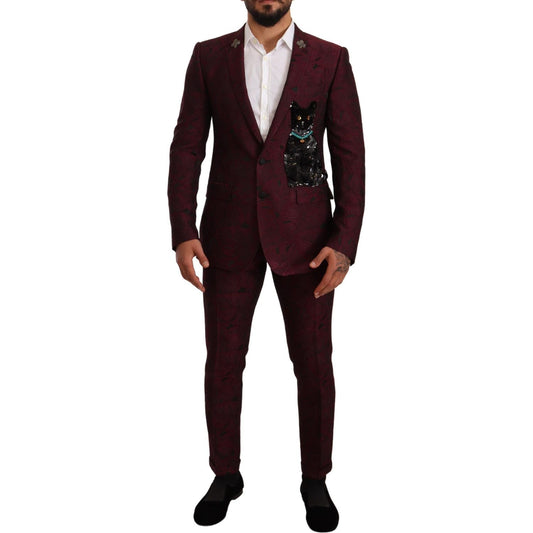 Elegant Maroon Leaf Pattern Two-Piece Suit