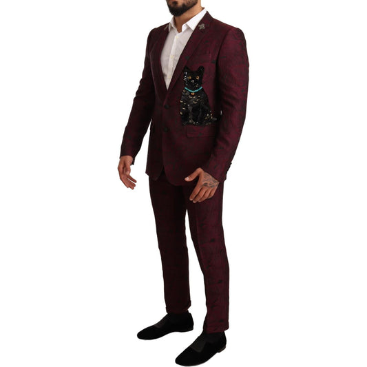 Elegant Maroon Leaf Pattern Two-Piece Suit