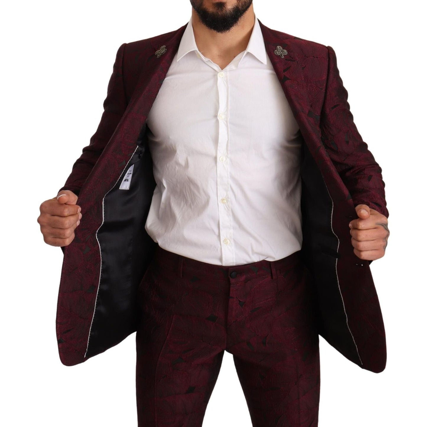 Elegant Maroon Leaf Pattern Two-Piece Suit