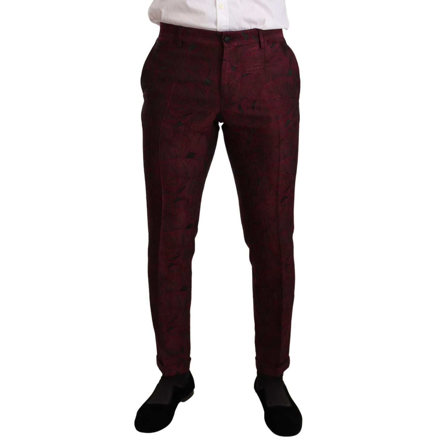 Elegant Maroon Leaf Pattern Two-Piece Suit