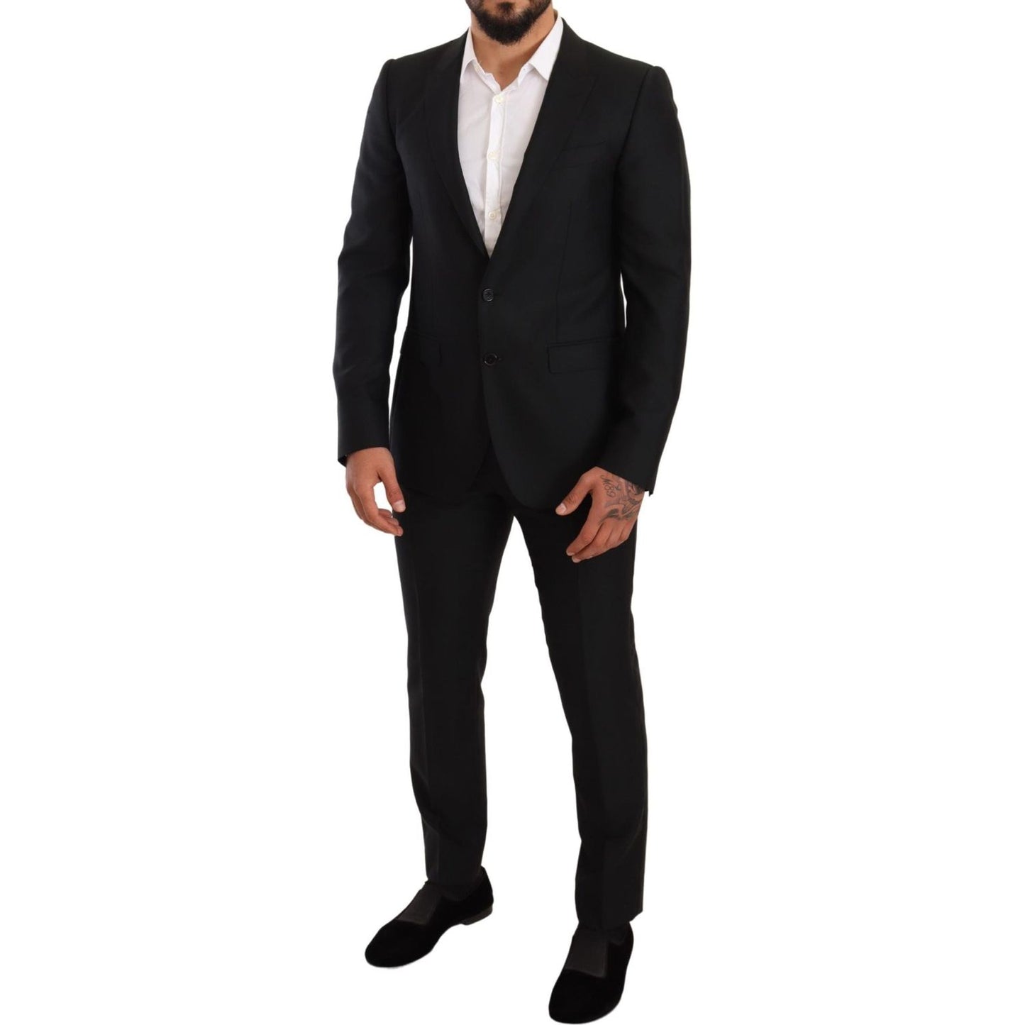 Sleek Black Virgin Wool Martini Suit