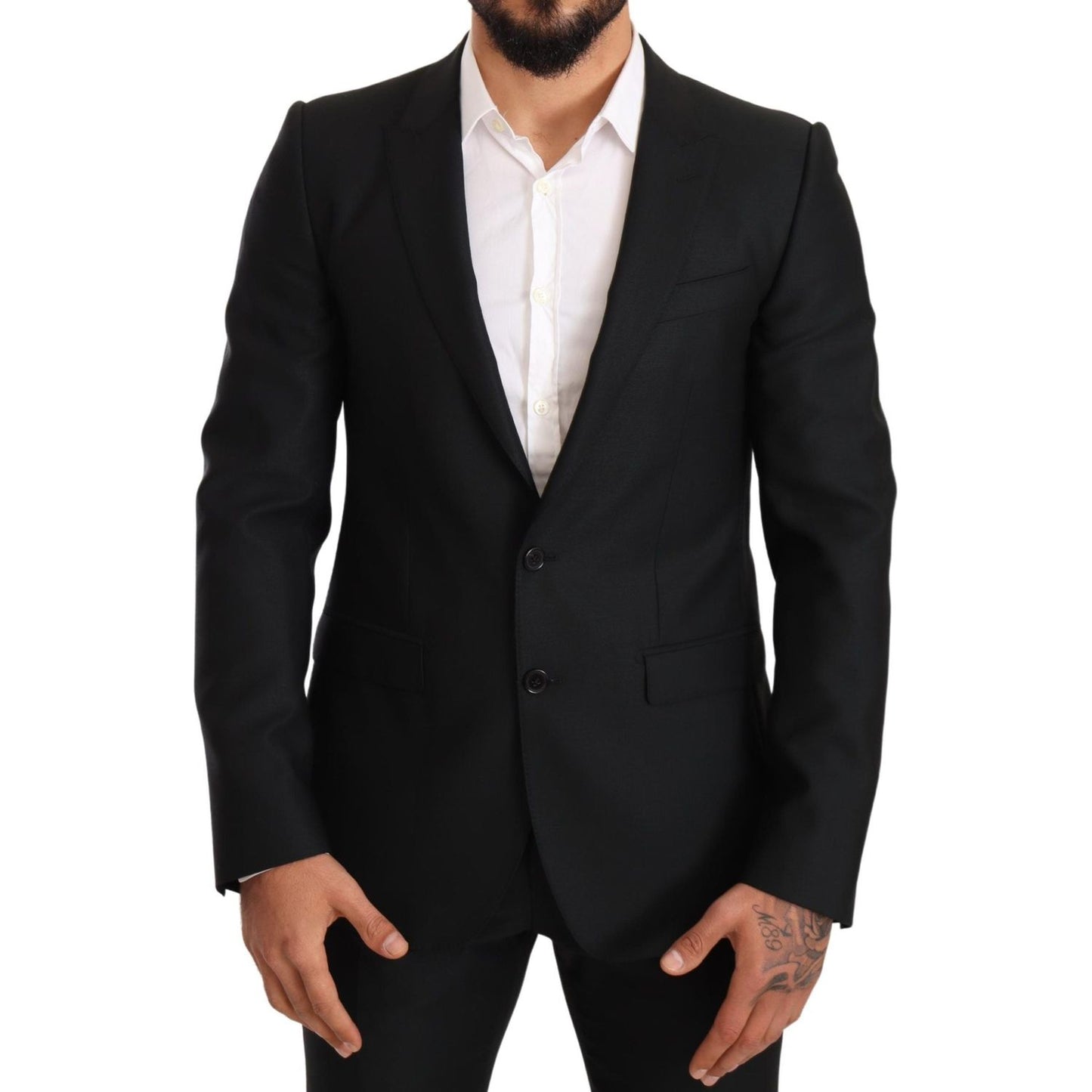 Sleek Black Virgin Wool Martini Suit