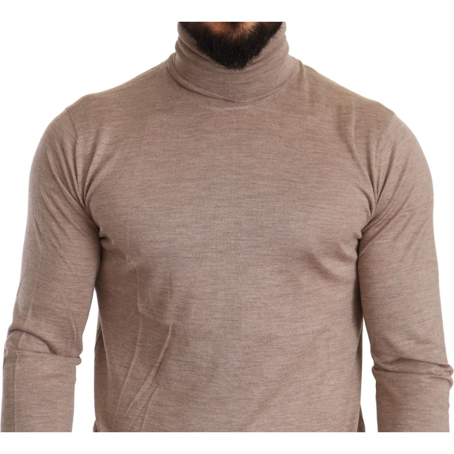 Beige Turtleneck Cashmere-Silk Blend Sweater