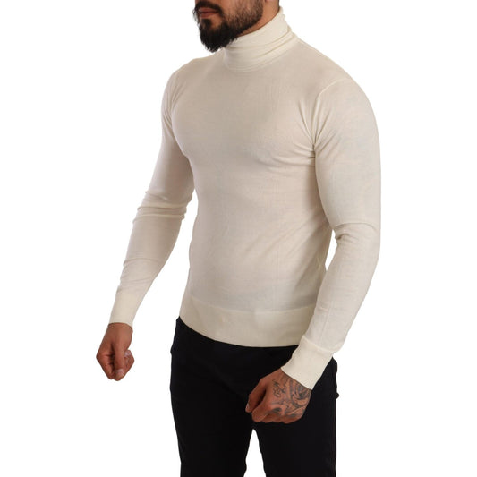 Ivory Cashmere-Silk Blend Turtleneck Sweater