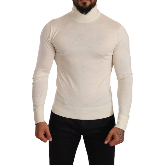 Ivory Cashmere-Silk Blend Turtleneck Sweater