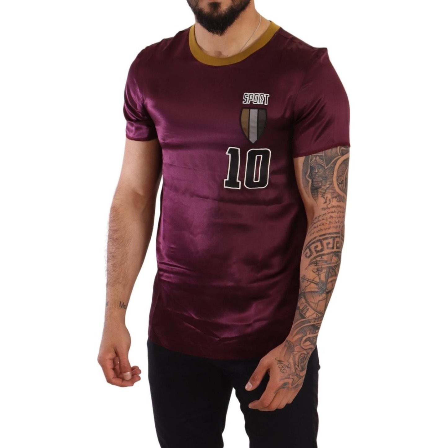 Elegant Purple Silk Short Sleeve T-Shirt