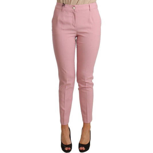 Elegant Pink Virgin Wool Cropped Trousers