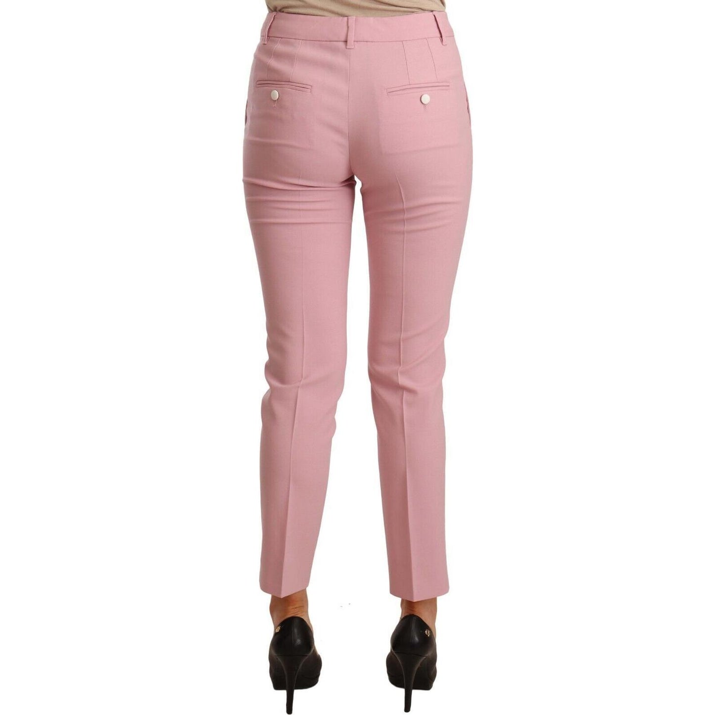 Elegant Pink Virgin Wool Cropped Trousers