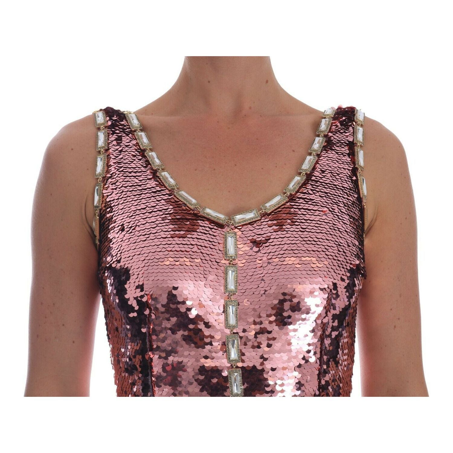Dolce & Gabbana Pink Sequined Sheath Crystal Dress Gown