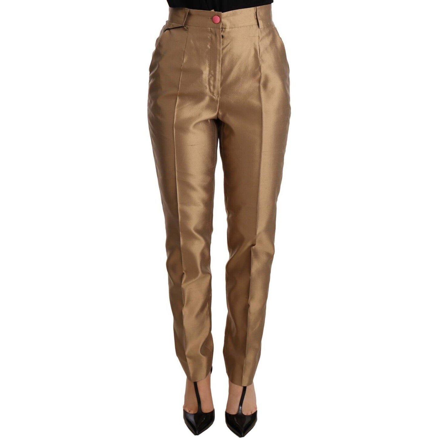 Elegant Tapered Silk Trousers in Gold