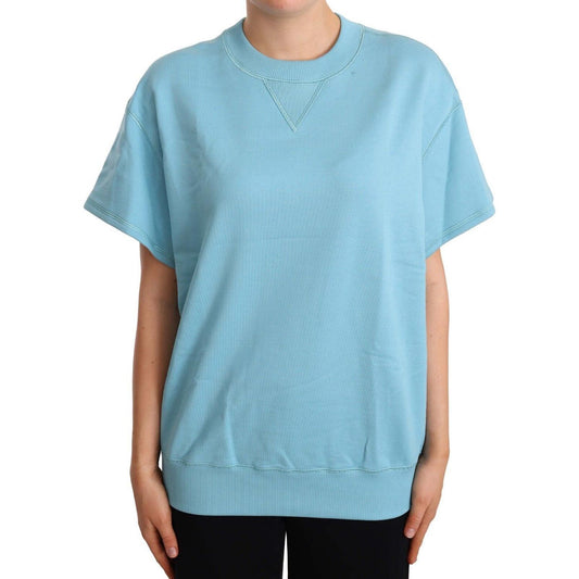 Elegant Blue Crew Neck Cotton Top