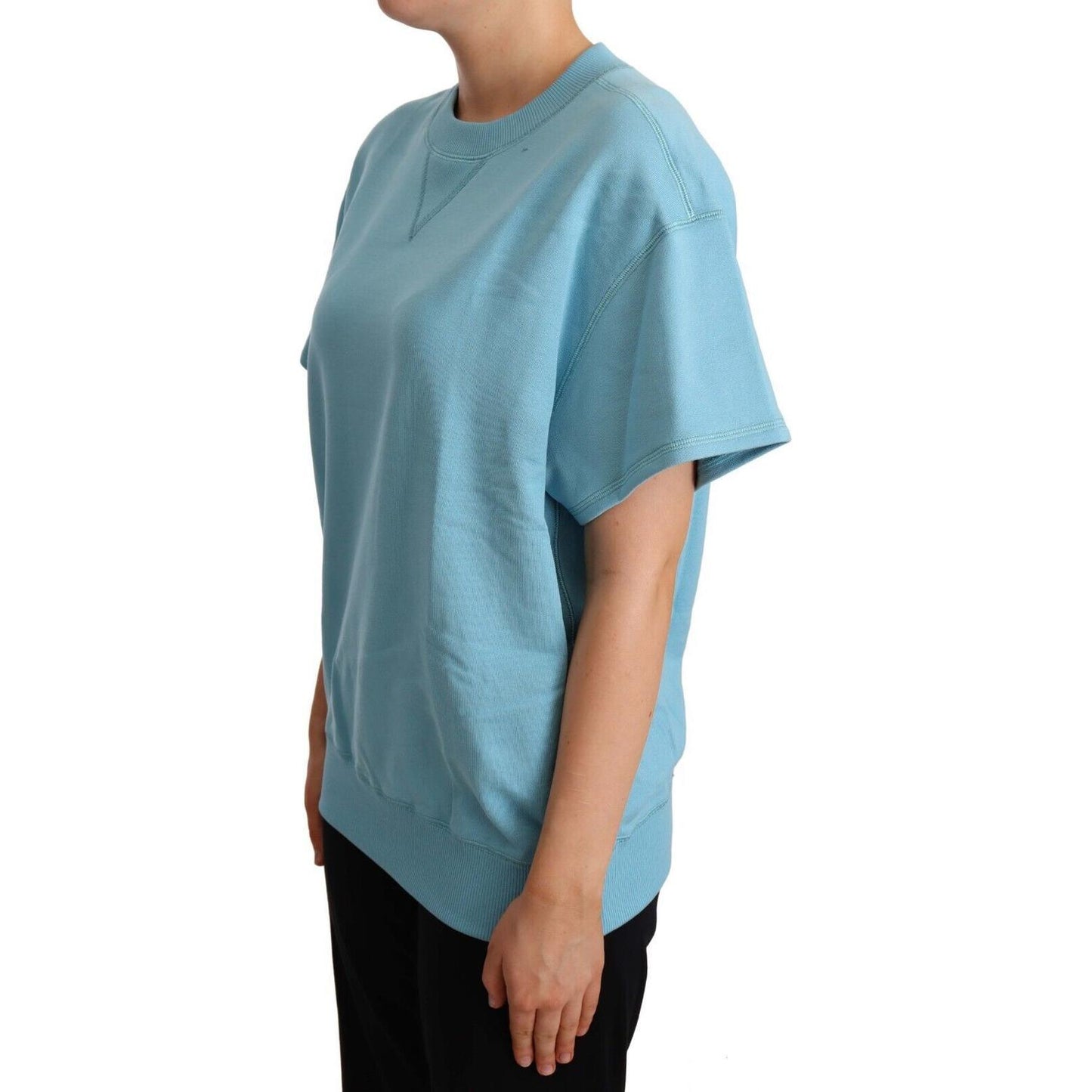 Elegant Blue Crew Neck Cotton Top