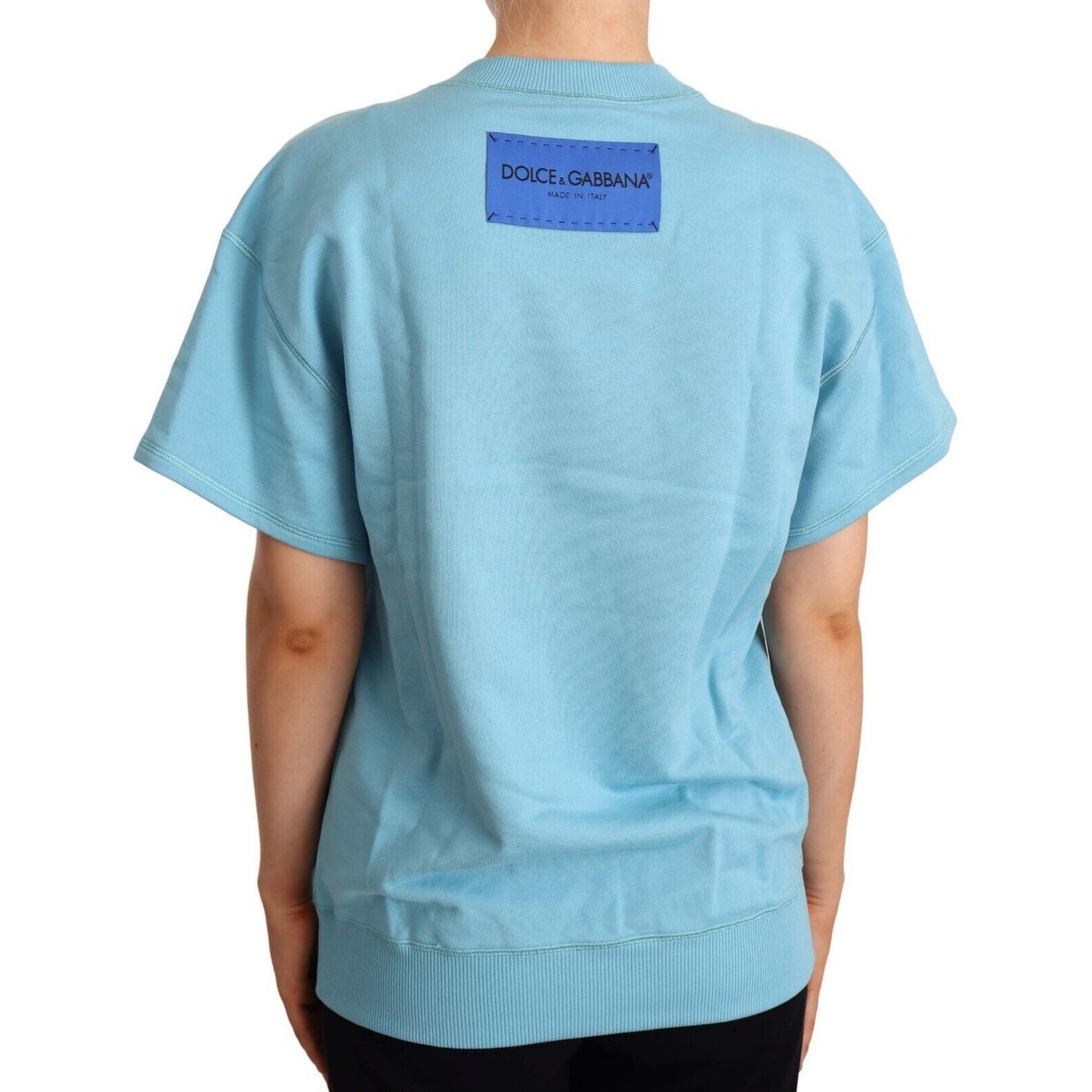 Elegant Blue Crew Neck Cotton Top