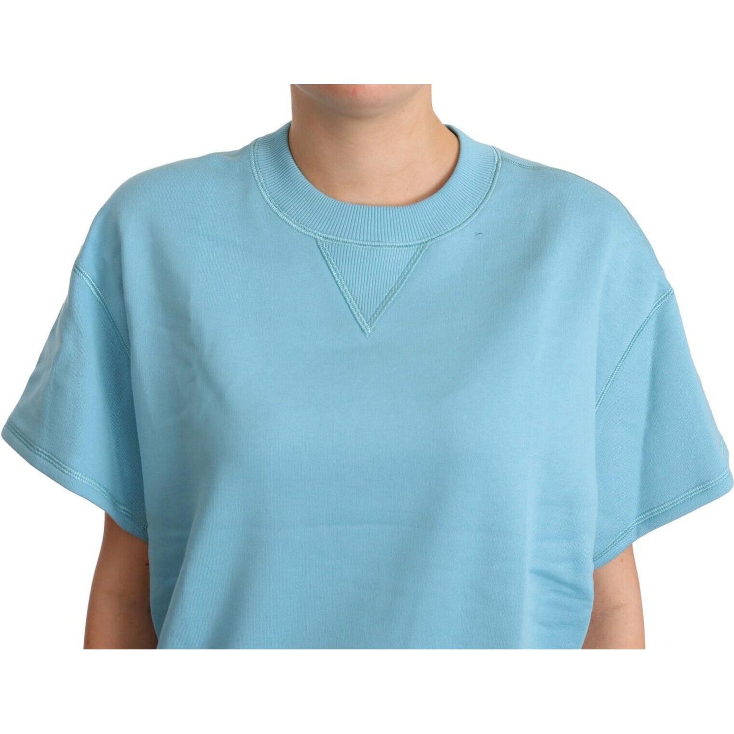 Elegant Blue Crew Neck Cotton Top