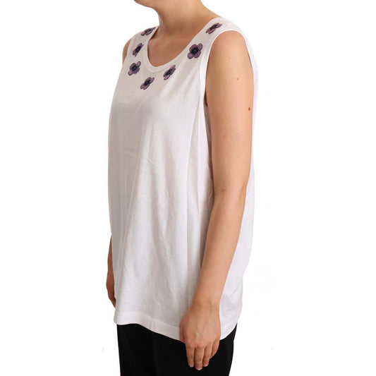 Floral Trim Logo Tank Top in White