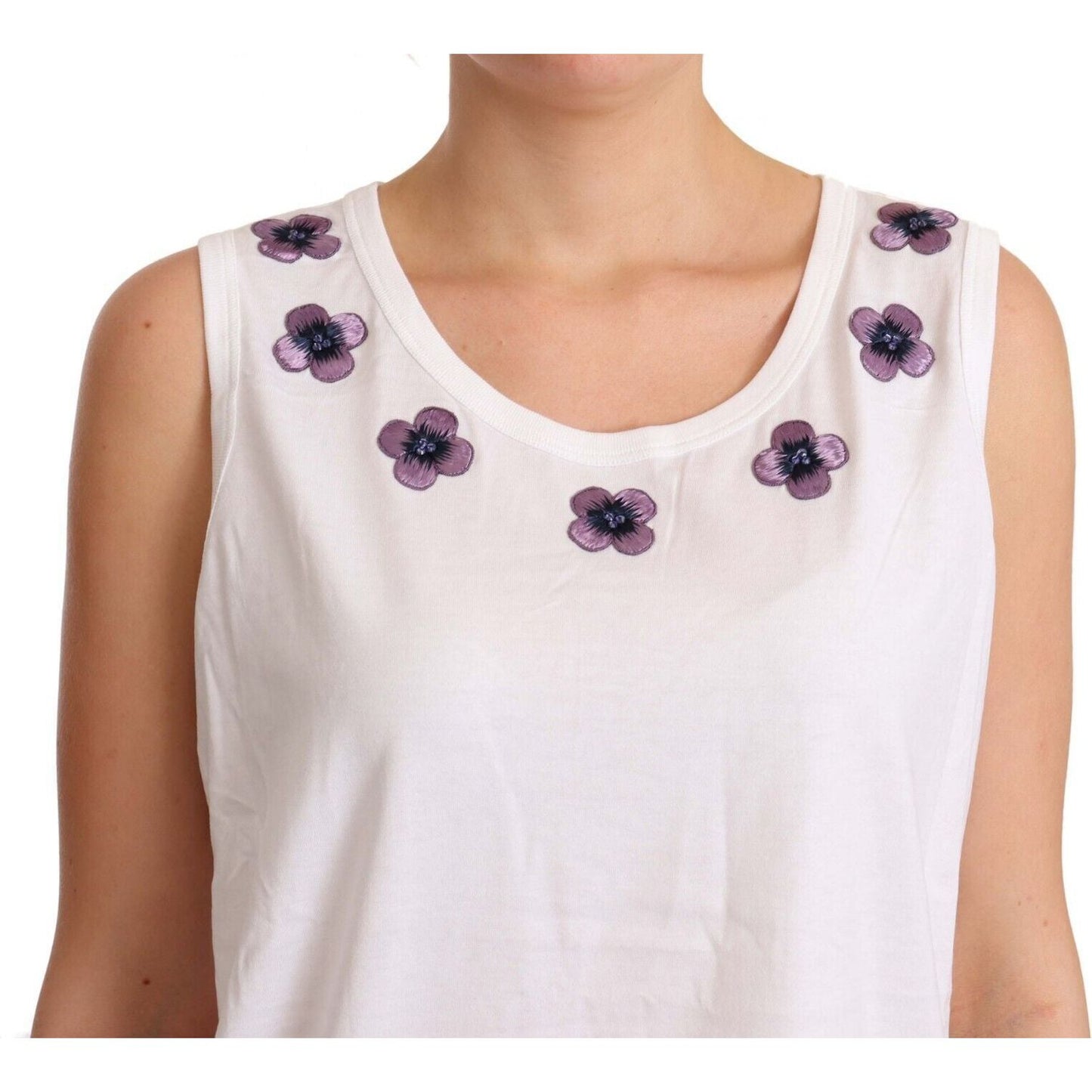 Floral Trim Logo Tank Top in White