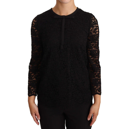 Elegant Black Floral Lace Long Sleeve Top