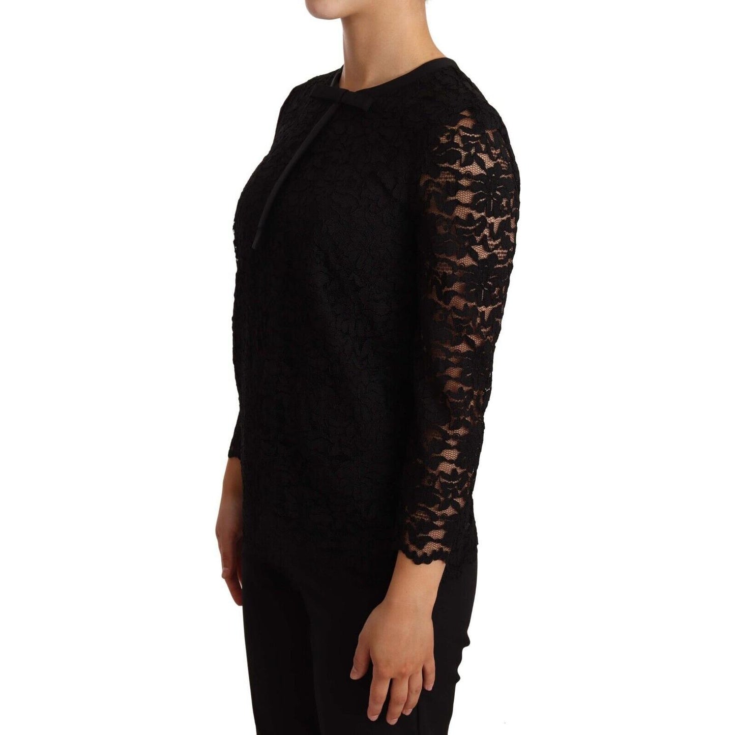 Elegant Black Floral Lace Long Sleeve Top