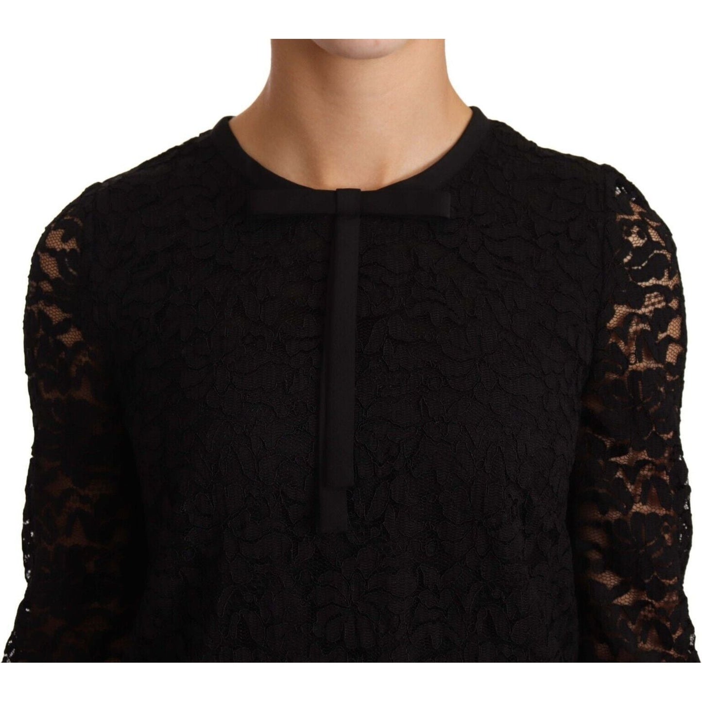 Elegant Black Floral Lace Long Sleeve Top