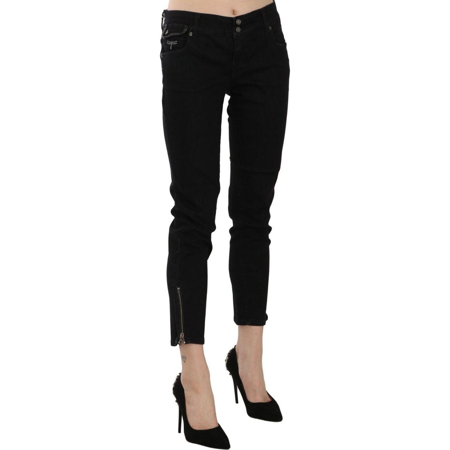 Chic Black Mid Waist Slim Cropped Jeans