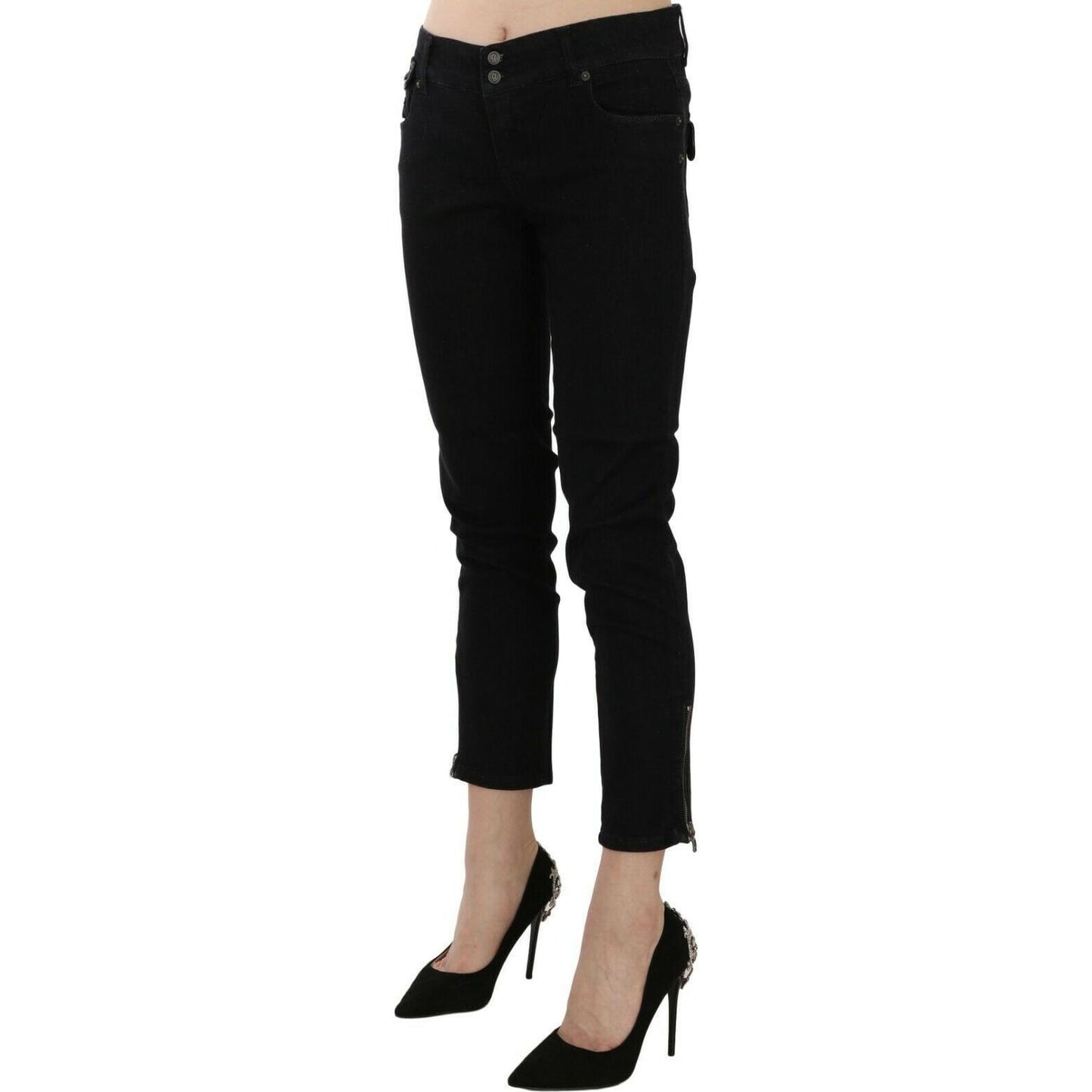 Chic Black Mid Waist Slim Cropped Jeans