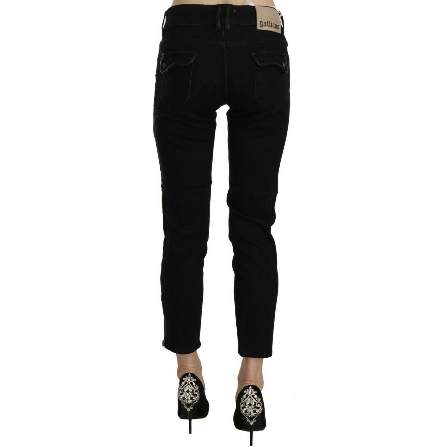 Chic Black Mid Waist Slim Cropped Jeans