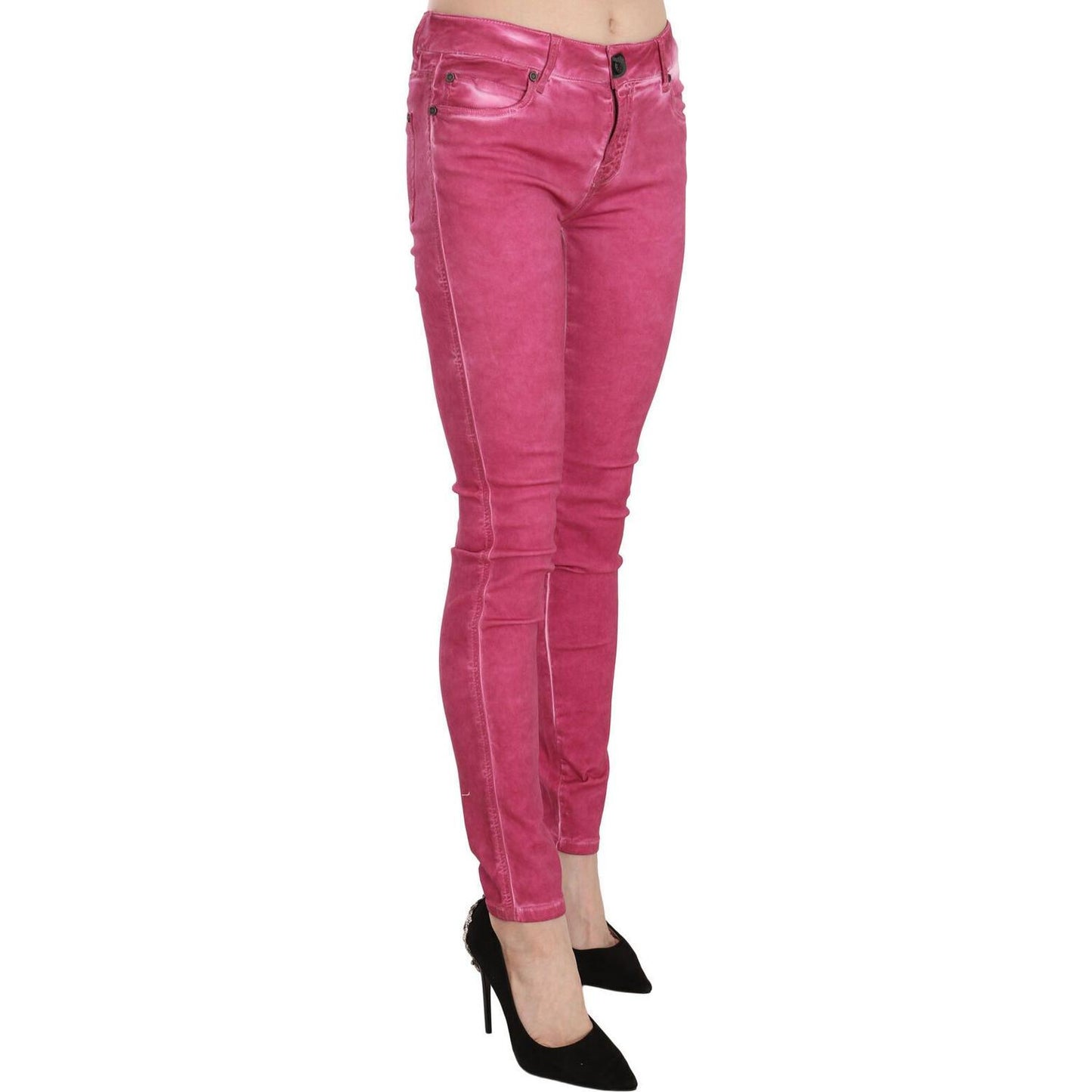 PLEIN SUD Pink Velvet Mid Waist Skinny Trouser Pants PLEIN SUD
