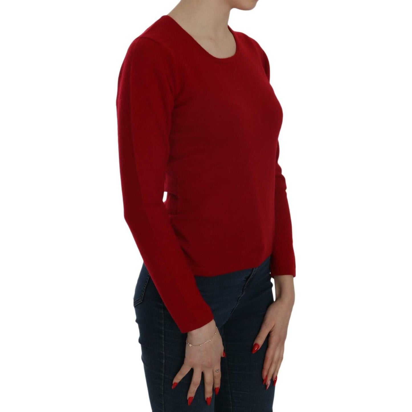 Elegant Red Cashmere Pullover Blouse