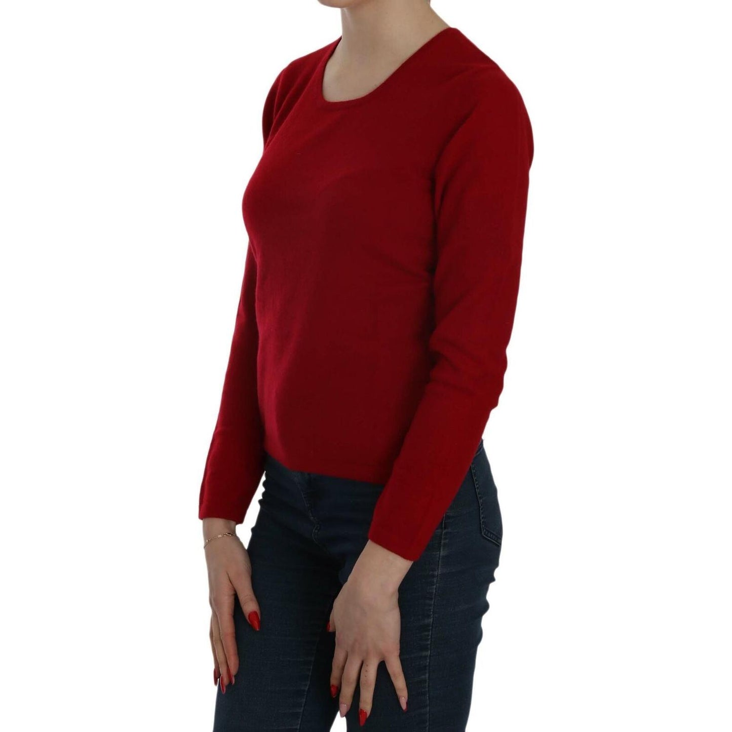 Elegant Red Cashmere Pullover Blouse