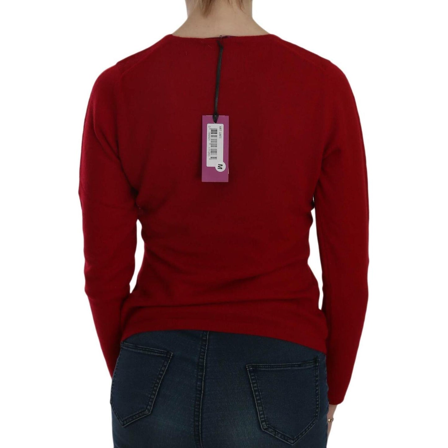 Elegant Red Cashmere Pullover Blouse