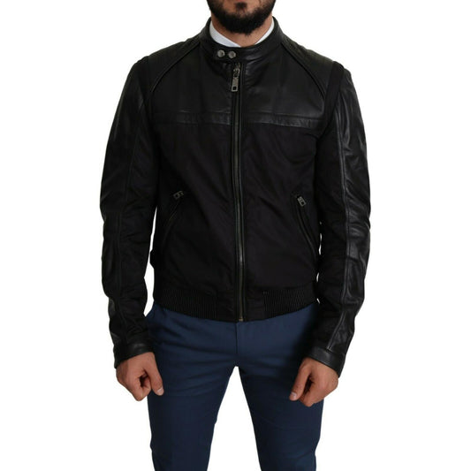 Elegant Black Bomber with Leather Accents