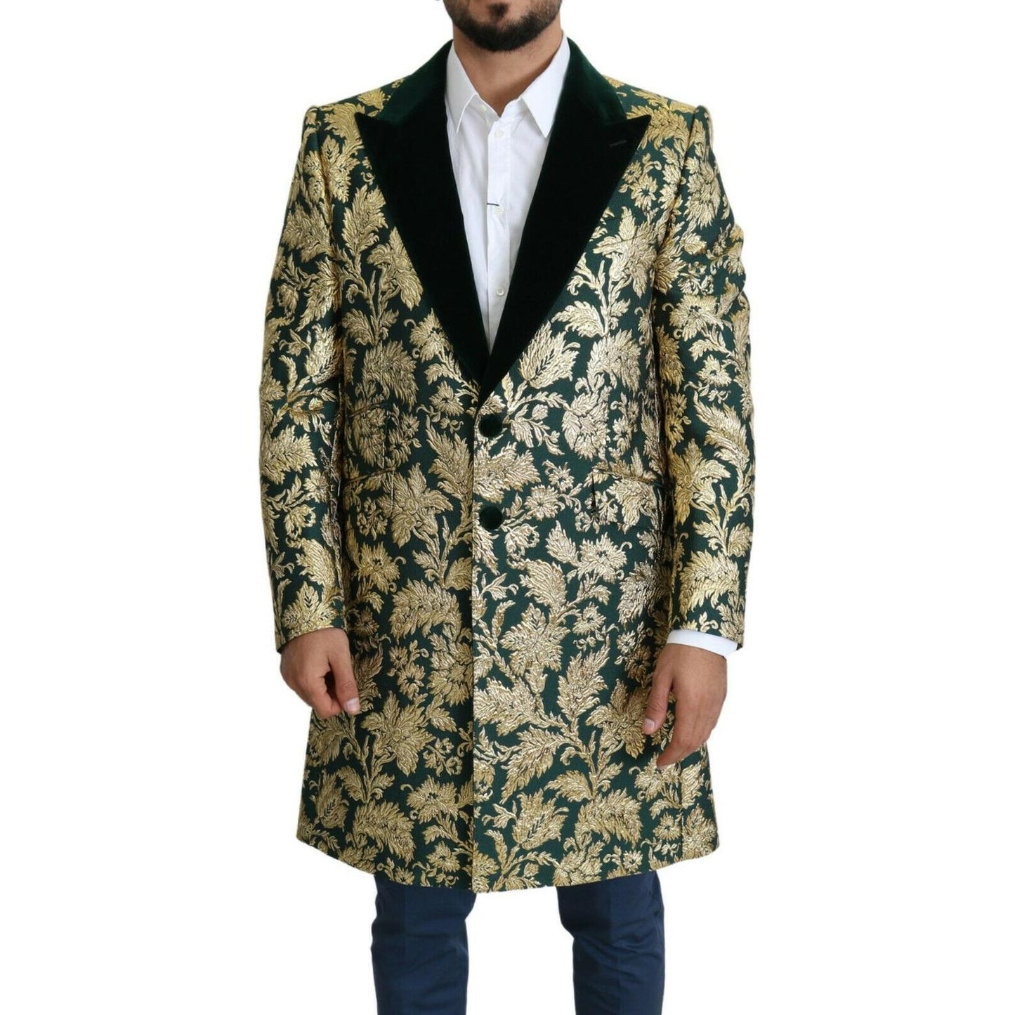 Elegant Gold Green Jacquard Sicilia Jacket