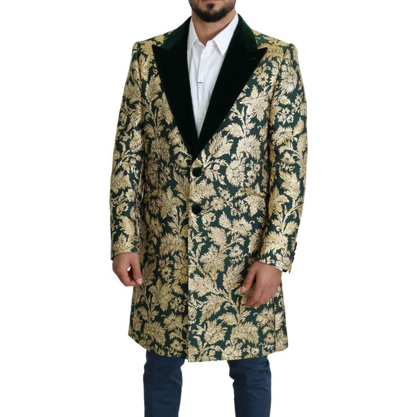 Elegant Gold Green Jacquard Sicilia Jacket