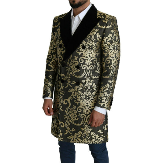 Gold Black Sicilia Jacquard Double-Breasted Coat