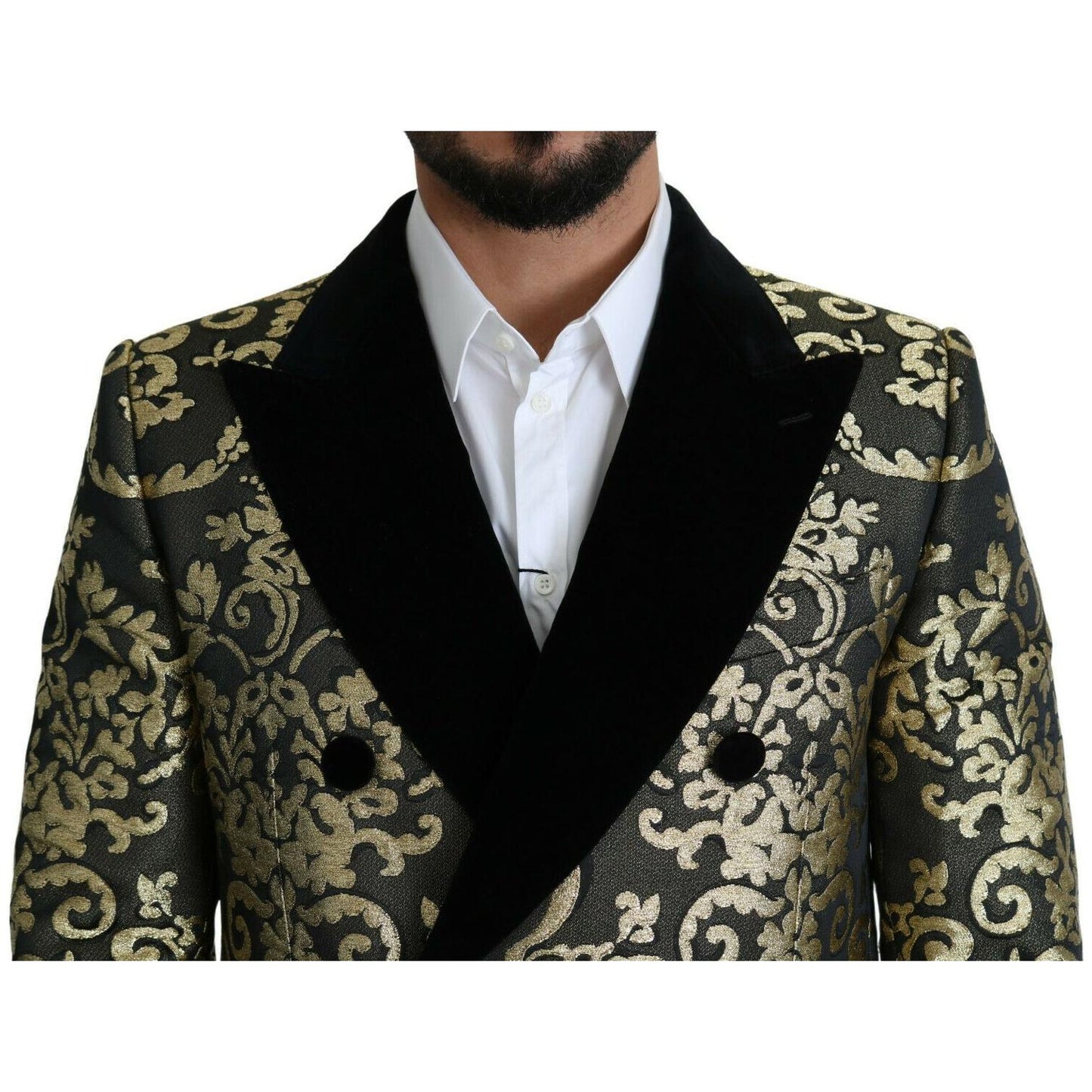 Gold Black Sicilia Jacquard Double-Breasted Coat